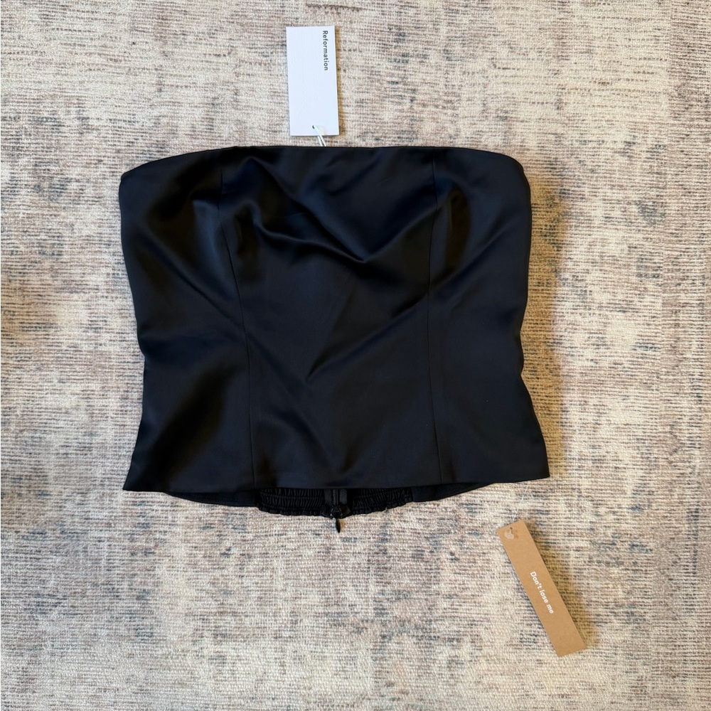 NWT Reformation Giorgia Satin Top Black Strapless Size 0 - Picture 2 of 6